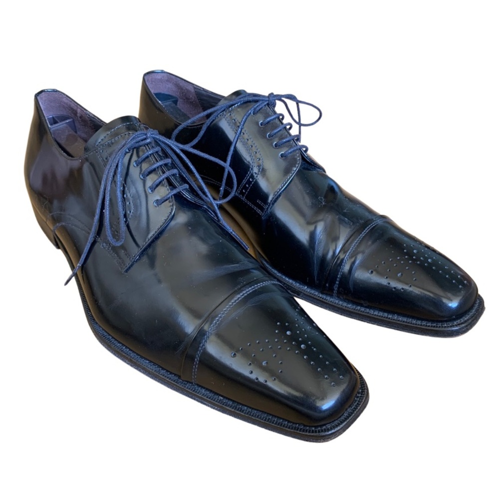 Mezlan Black Leather Semi Brogue Cap Toe Shoes